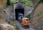BNSF 6712 leads a train west out of the 3,015 foot Bozeman Pass Tunnel